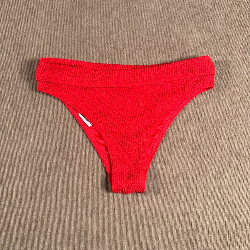 Billabong High Maui Rider Red Crinkle Smocked High Waist Bikini Bottoms Large
